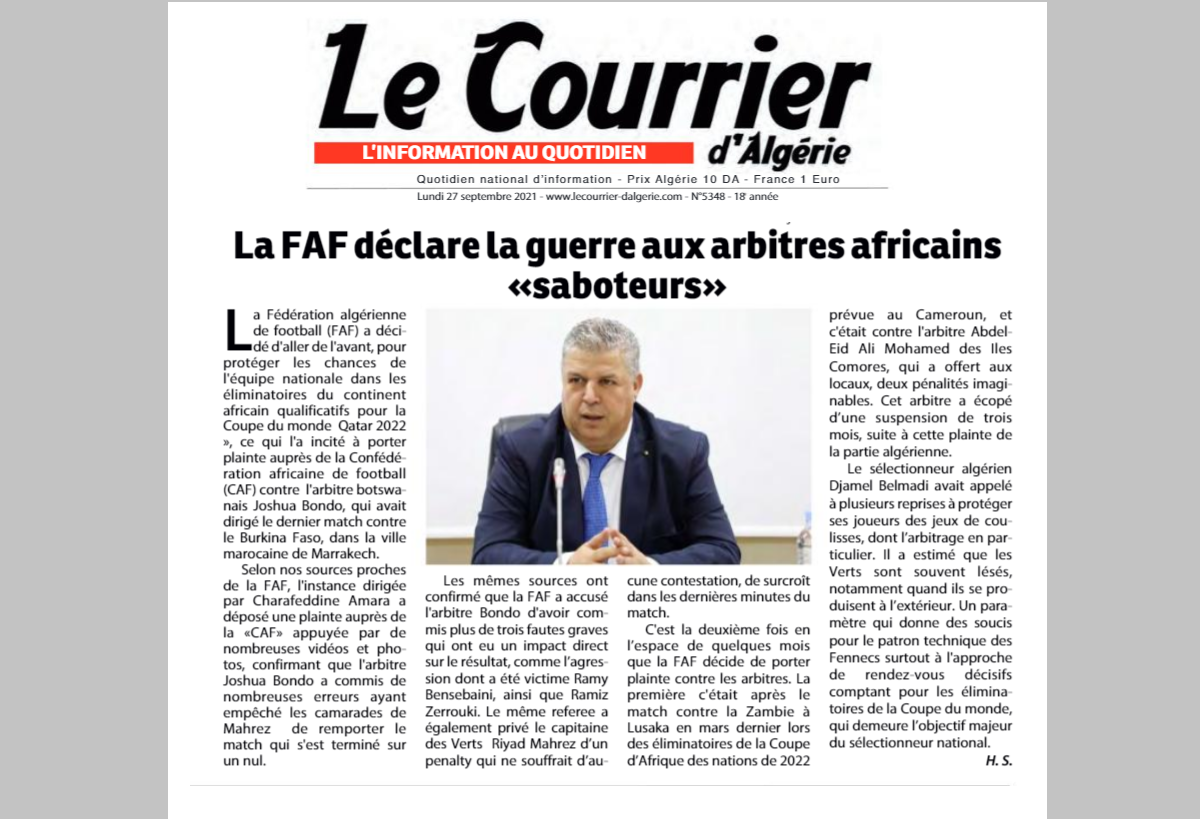 La FAF déclare la guerre aux arbitres africains « saboteurs »