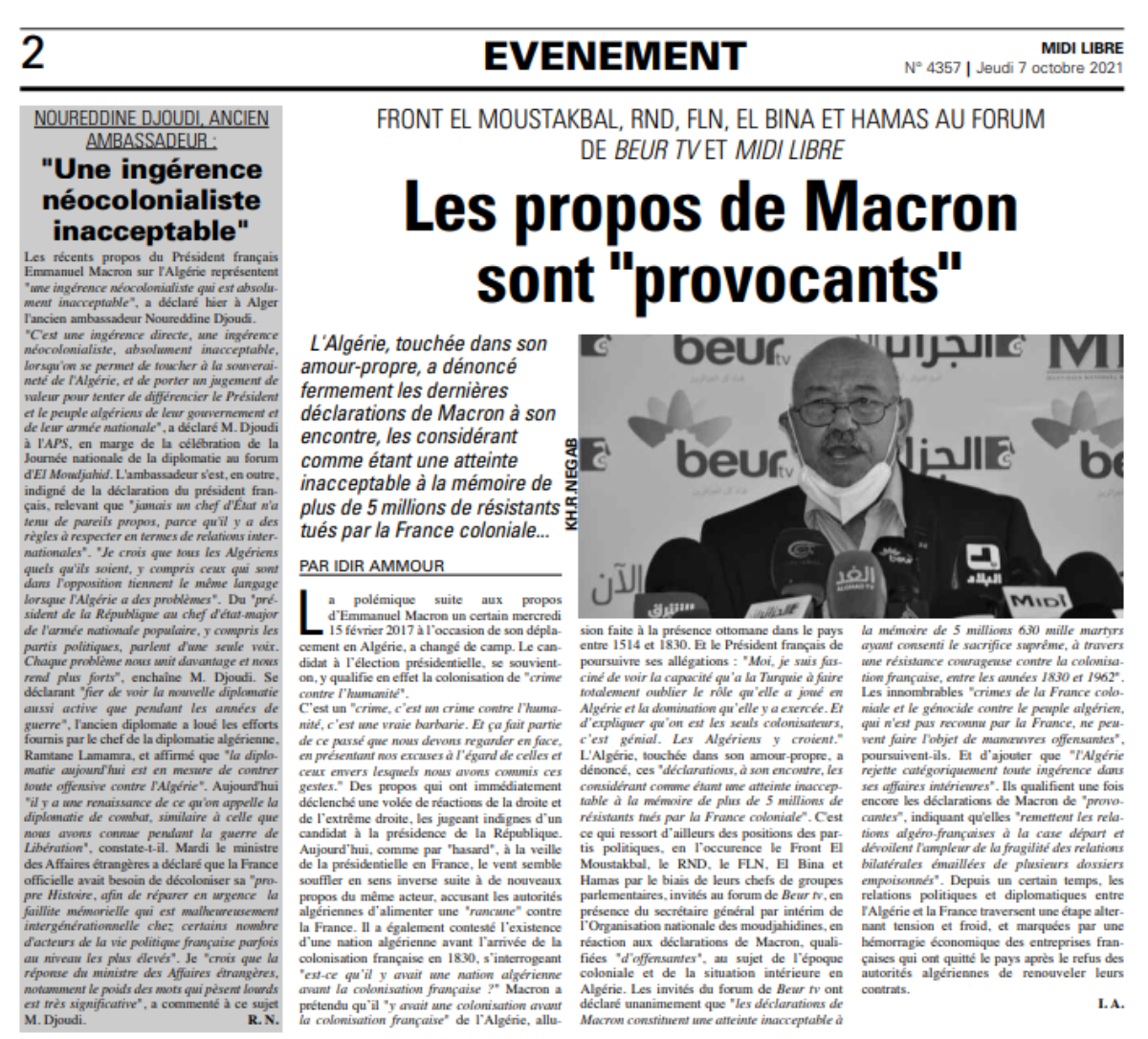 Les propos de Macron sont « provocants »