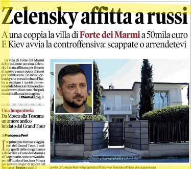 Ukraine:  Zelensky loue sa villa en Italie à des Russes